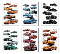 Set 6 cuadros base madera, Decoración Salón Modernos, Dormitorios, Habitación, Evolución Coches Superdeportivos con colgadores metálicos, (29 x 20 cm cada cuadro)