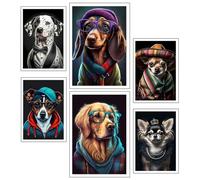 Set 6 cuadros base madera Decoración Salón Modernos, Dormitorios, Habitación, naturaleza y animales con colgadores metálicos, (2x 38 x 29 cm ; 4x 29 x 20 cm)