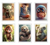 Set 6 cuadros base madera, Decoración Salón Modernos, Dormitorios, Habitación, naturaleza y animales con colgadores metálicos, (38 x 29 cm cada cuadro)