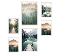 Set 6 cuadros base madera Decoración Salón Modernos, Dormitorios, Habitación, paisaje, playa, naturaleza con colgadores metálicos, (2x 38 x 29 cm ; 4x 29 x 20 cm)