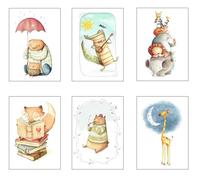 Set 6 Láminas A3 Decorativas Pared para Cuadros Decoración Salón Modernos, Dormitorios, Habitación, SIN Marco, Infantil, Dibujos, Animales, Peluches (41 x 29,7 cm)