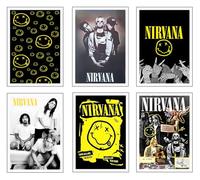 Set 6 Láminas A4 Decorativas Pared para Cuadros Decoración Salón Modernos, Dormitorios, Habitación, SIN Marco, Nirvana, Kurt Cobain, (29,7 x 21 cm)