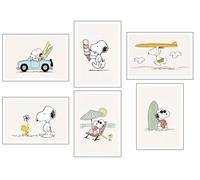 Set 6 Láminas A4 Decorativas Pared para Cuadros Decoración Salón Modernos, Dormitorios, Habitación, SIN Marco, Infantil, Dibujos, Peluches, Snoopy (29,7 x 21 cm)