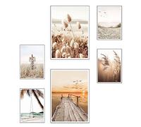 Set 6 láminas Decorativas Pared para Cuadros Decoración Salón Modernos, Dormitorios, Habitación, SIN Marco, paisaje, playa, naturaleza (2x A3 (41 x 29,7 cm) ; 4x A4 (29,7 x 21 cm))
