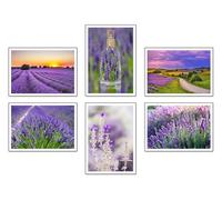 Set 6 láminas Decorativas Pared para Cuadros Decoración Salón Modernos, Dormitorios, Habitación, SIN Marco, paisaje, naturaleza, Campos Lavanda Brihuega, (2x A3 (41 x 29,7 cm) ; 4x A4 (29,7 x 21 cm))