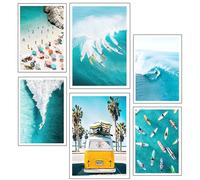 Set 6 láminas Decorativas Pared para Cuadros Decoración Salón Modernos, Dormitorios, Habitación, SIN Marco, paisaje, playa, naturaleza, fugoneta (2x A3 (41 x 29,7 cm) ; 4x A4 (29,7 x 21 cm))