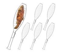 Relaxdays Set 6 Parrillas para Pescado, Besugueras Barbacoa, Acero Inoxidable, con Mango, 54 cm Largo, BBQ, Plateado