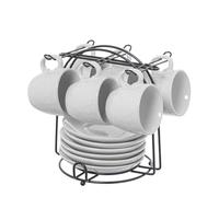 SET 6 TAZAS CAFE C/PLATO CERAM ICA BLANCA C/SOPORTE METAL NEG