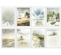 Set 8 cuadros base madera, Decoración Salón Modernos, Dormitorios, Habitación, paisaje, playa, naturaleza con colgadores metálicos, (38 x 29 cm cada cuadro)