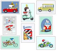 Set 8 cuadros base madera, Decoración Salón Modernos, Dormitorios, Habitación, Snoopy con colgadores metálicos, (38 x 29 cm cada cuadro)
