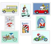 Set 8 cuadros base madera Decoración Salón Modernos, Dormitorios, Habitación, Snoopy con colgadores metálicos, (4 x (38 x 29 cm) ; 4 x (29 x 20 cm))