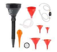 Set 8 Embudos Automoción - Embudo Cuello Largo Ángulo Flexible | Boquilla Filtro Extraíble Bomba Sifón Manual | Embudos Multiusos Agua Gasolina Refrigerante Motor