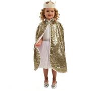 Set Accesorios Princesa Oro Rosa Brillante para niñas y niños, Capa y corona dorado, Complemento para disfraz, Accesorio para Carnaval, Fiestas y cumpleaños