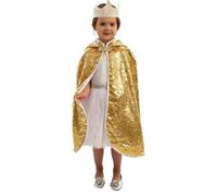 Set Accesorios Princesa Oro Rosa Brillante para niñas y niños, Capa y corona dorado, Complemento para disfraz, Accesorio para Carnaval, Fiestas y cumpleaños