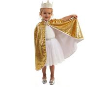 Set Accesorios Princesa Oro Rosa Brillante para niñas y niños, Capa y corona dorado, Complemento para disfraz, Accesorio para Carnaval, Fiestas y cumpleaños