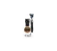 Set Afeitado Maquinilla de Afeitar Fusion®, Brocha & Soporte Negro Edwin Jagger