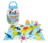 ColorBaby Animal World - Cubo Animales Marinos, 19 Piezas, Incluye Mapa del Mundo en inglés, Animalitos Juguete, Figura Animal Miniatura, Diversión y Aprendizaje (47189)