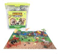 COLORBABY Animal World Cubo Set Animales Salvajes, 60 Piezas, Animales y Accesorios, Reserva Natural, Tamaños Variados, Máx. 12 cm, Exploradores, Figuras Juguete, niños +3 años (39324)