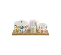 Set Aperitif 4 tazas de porcelana sobre bandeja de bambú