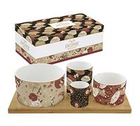 Set Aperitif 4 Tazas de Porcelana sobre Bandeja de bambú Kimono