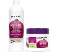 SET - Babaria Champú de Cebolla 700 ml y Mascarilla Fortalecedora para el Cabello 400 ml Antioxidante