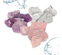 Set básico de agua de piedras preciosas PURAJA para revitalizar el agua | Cristales Premium | Mezcla básica de piedras naturales: cuarzo rosa, amatista, cuarzo transparente