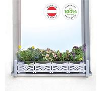 Set básico Masu, sujeta macetas Ventana alféizar Ventana Exterior, Carril telescópico 78-140cm, sin taladar, Soporte anticaida de jardineras y macetas, Soporte para maceteros (señal Gris, Ondas)