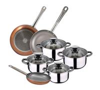 San Ignacio batería 8 Piezas + Set 3 sartenes 18/20/26 cms, Acero Inoxidable, Negro