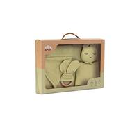 Set bebé: Doudou, Bandana, Mordedor Muselina Oso verde