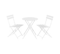 [en.casa] Conjunto Mesa y Sillas Jardín Caprile Juego de Bistró 3 Piezas Mesa de Centro con 2 Sillas Plegables para Terraza Balcón Patio 71 x 60 cm Acero - Blanco