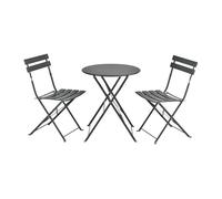 [en.casa] Conjunto Mesa y Sillas Jardín Caprile Juego de Bistró 3 Piezas Mesa de Centro con 2 Sillas Plegables para Terraza Balcón Patio 71 x 60 cm Acero - Gris Oscuro