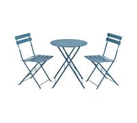 [en.casa] Conjunto Mesa y Sillas Jardín Caprile Juego de Bistró 3 Piezas Mesa de Centro con 2 Sillas Plegables para Terraza Balcón Patio 71 x 60 cm Acero - Turquesa