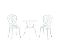 casa.pro Juego de Bistró de 3 Piezas Lupsam Set de 1 Mesa con Abertura para Sombrilla y 2 Sillas Conjunto de Muebles de Exterior Terraza Jardín Patio Balcón Aluminio - Blanco