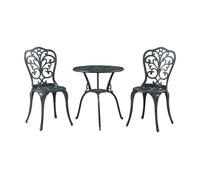 casa.pro Juego de Bistró de 3 Piezas Lupsam Set de 1 Mesa con Abertura para Sombrilla y 2 Sillas Conjunto de Muebles de Exterior Terraza Jardín Patio Balcón Aluminio - Gris Oscuro con pátina Verde