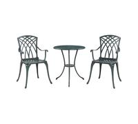 casa.pro Set Bistró de 3 Piezas Vena Conjunto de 1 Mesa con Abertura para Sombrilla y 2 Sillas Juego de Muebles de Exterior Terraza Jardín Patio Balcón Aluminio - Gris Oscuro con pátina Verde