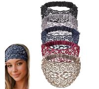 Set Boho-chic Crystal & Pearl Embellished Wide Headbands, Boho Chic Headband, Hair Accessories with Floral Lace Trim (5Pcs)