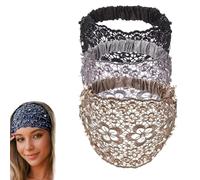 Set Boho-chic Crystal & Pearl Embellished Wide Headbands, Boho Chic Headband, Hair Accessories with Floral Lace Trim (3PcsB)