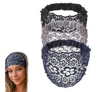 Set Boho-chic Crystal & Pearl Embellished Wide Headbands, Boho Chic Headband, Hair Accessories with Floral Lace Trim (3PcsC)