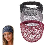 Set Boho-chic Crystal & Pearl Embellished Wide Headbands, Boho Chic Headband, Hair Accessories with Floral Lace Trim (3PcsA)