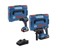 Set Bosch Professional de 18 V: GSR 18V-55 y GBH 18V-22 que incluyen baterías, cargador y L-BOXX