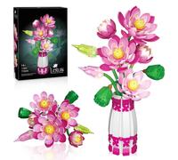 Set Botánical de Flores de Loto con Jarrón, Compatible con la Colección Botánical de Flores de Lego, Ramo de Flores Artificiales Rosas con Jarrón para Interiores y Exteriores, 710 Piezas