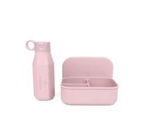 Set Botella de Silicona Infantil con Fiambrera Bento Sin BPA Antifugas Reutilizable Apta Lavavajillas y Microondas 2 Colores