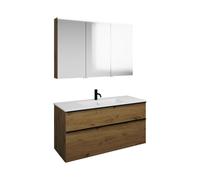 Set burgbad Eqio, compuesto por armario con espejo a la derecha, lavabo de cerámica Slim y mueble bajo para lavabo, anchura 1220mm, SHCP122LF5662C0001G0252, Color: Roble decoración Urban / Roble decor