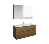 Set burgbad Eqio, compuesto por armario con espejo a la derecha, lavabo de cerámica Slim y mueble bajo para lavabo, anchura 1220mm, SHCP122LF5662C0001G0146, Color: Decoración roble urbano / Decoración