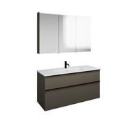 Set burgbad Eqio, compuesto por armario con espejo a la derecha, lavabo de cerámica Slim y mueble bajo para lavabo, anchura 1220mm, SHCP122LF2010C0001G0252, Color: Gris alto brillo / Gris alto brillo,