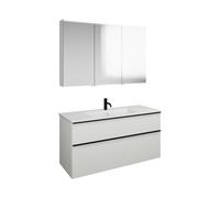 Set burgbad Eqio, compuesto por armario con espejo a la derecha, lavabo de cerámica Slim y mueble bajo para lavabo, anchura 1220mm, SHCP122LF2009C0001G0252, Color: Blanco brillo intenso / Blanco brill