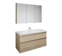 Set burgbad Eqio, compuesto por armario con espejo a la derecha, lavabo de cerámica y mueble bajo para lavabo, anchura 1230mm, SFAN123LF3180C0001G0251, Color: Roble decor Cashmere / Roble decor Cashme