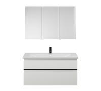 Set burgbad Eqio, compuesto por armario con espejo a la derecha, lavabo de cerámica y mueble bajo para lavabo, anchura 1230mm, SFAN123LF6582C0001G0252, Color: Blanco mate / Blanco mate, tirador negro