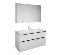 Set burgbad Eqio, compuesto por armario con espejo a la derecha, lavabo de cerámica y mueble bajo para lavabo, anchura 1230mm, SFAN123LF2009C0001G0252, Color: Blanco brillo intenso / Blanco brillo int
