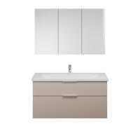 Set burgbad Eqio, compuesto por armario con espejo a la derecha, lavabo de cerámica y mueble bajo para lavabo, anchura 1230mm, SFAN123LF6583C0001G0146, Color: Gris claro mate / Gris claro mate, tirado